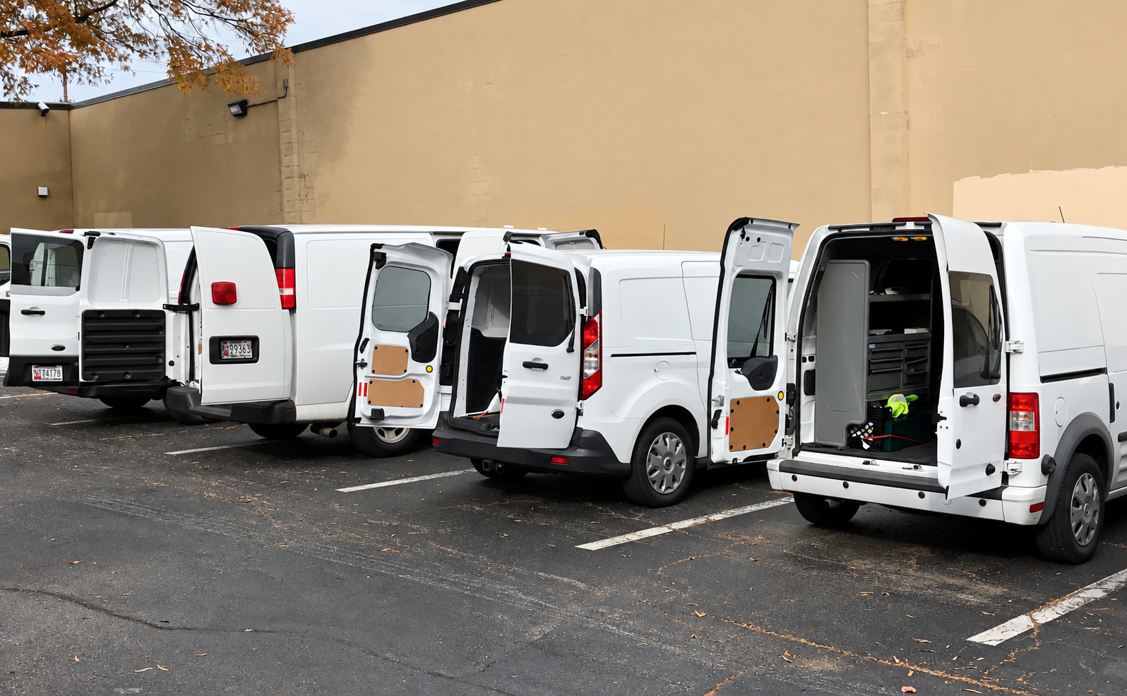 Mr. Locksmith fleet of service vans with open rear doors